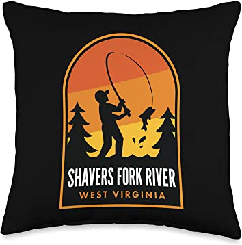 Shavers Fork River West Virginia Fishing Throw Pillow