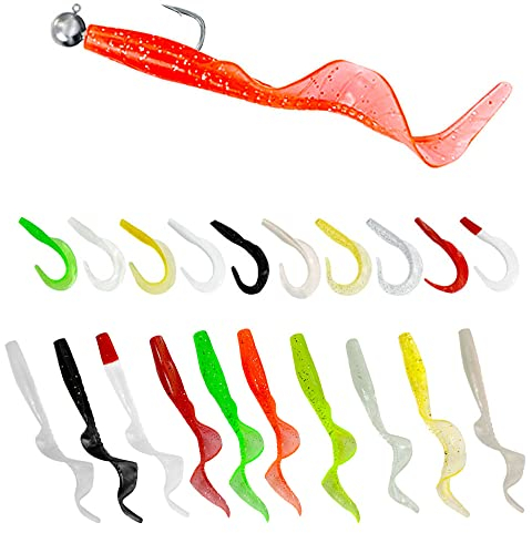 Senvenelec 30Pcs Kunstköder, bionisches weiches Silikon, Kunstköder Großer gerollter Schwanzrock-Riemen, Angelköder, grüner umweltfreundlicher starker Köderköder.