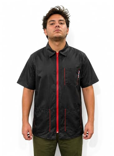 Professional Barber Jacket for Men Women Half Sleeve Shirt Water Resistance Hair Stylist Salon Smock Pet Grooming Jacket (RedBlack, XL)