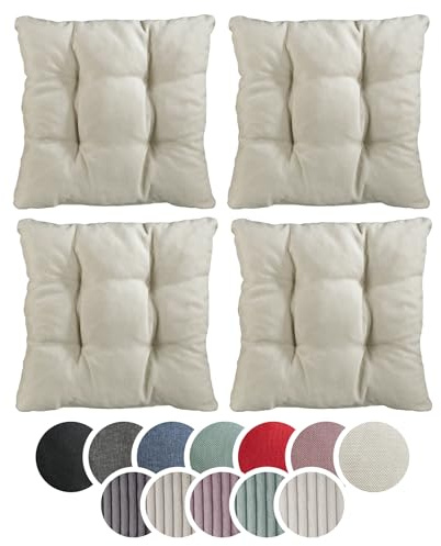sleepling 4er Set Stuhlkissen 38x38cm, Sitzkissen für Stuhl & Bank, Beige | Weicher Möbelstoff 38 x 38 cm, Indoor & Outdoor, Made in EU, OEKO-Tex, Waschbar bis 30 Grad, 4 Stück