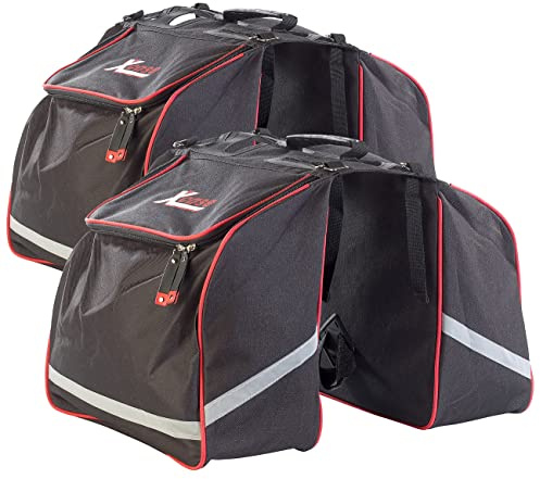 Xcase Satteltasche: 2er-Set Doppel-Gepäckträgertasche, wasserabweis., Reflektions-Streifen (Fahrrad Satteltaschen, Fahradtasche, viel)