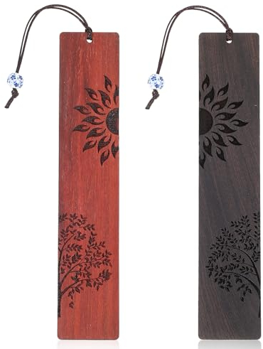 TIESOME Vintage Lesezeichen aus Holz mit Anhänger, 2 Stück, handgefertigte Holz Lesezeichen für Buchliebhaber Retro Seitenmarkierungen einzigartige Lesezeichen Geschenke für Frauen Männer(B)