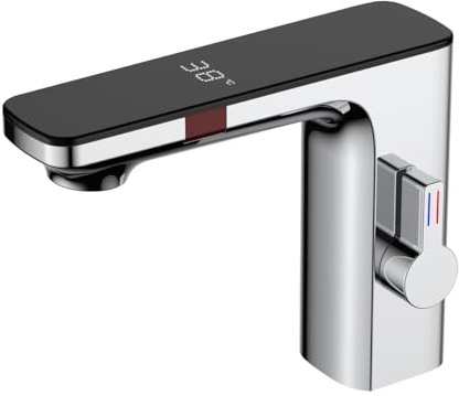 XJTNLB Wasserhahn mit Sensor Bad Einhebelmischer Bad Infrarot Sensor Wasserhahn mit Einstellbarem Temperaturbegrenzer Wasserhahn Badezimmer mit Digitalem Display,Chrom
