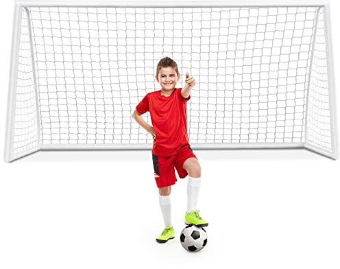 GOPLUS Fotbollsmål, 365 x 120 x 182 cm fotbollsmål utomhus med PVC-ram och nötningsbeständigt PE-nät, väderbeständig fotbollsmål, utomhusmål, fotboll för barn och vuxna, snabb montering