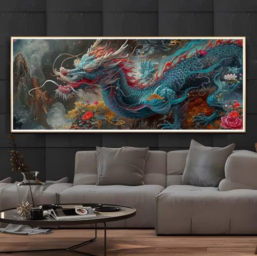 Diamond Painting China Drache Diamond Painting Erwachsene 5D Diamant Painting Bilder Erwachsene Kinder, DIY Diamond Painting Set Strass Stickerei Malerei für Home Wand Dekor Geschenke 180x60cm -59BD