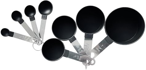 Rightox 8-Piece Measuring Spoons & Cups Set - Stainless Steel Handle, Durable BPA Free Plastic, with Engraved Measurements for Baking and Cooking (8 Pieces)
