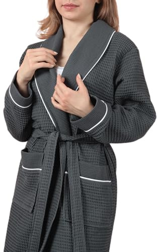 Betully Bademantel Damen & Herren 100% Baumwolle Unisex Waffelpique Frottee Morgenmantel Lang Sauna Bademäntel