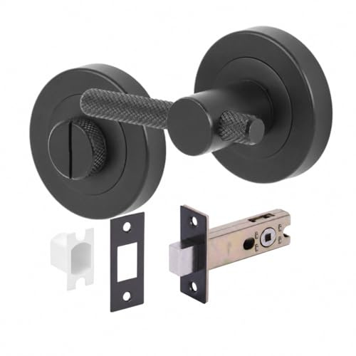HANDLEZONE® Knurled Bar Designer Bathroom Toilet Door Thumb Turn and Release Deadbolt Kit - Black Matt - 76mm Bolt with 57mm Backset