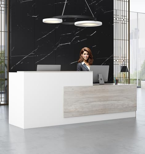 UKETO Moderne L-förmige Empfangstheke aus Holz mit Tresen - Premium Empfangstresen für Büros multifunktionaler Empfangstisch für Salons Kassen oder Empfangsbereiche (ohne Stühle)