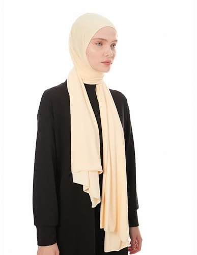 Ayisah Hijab Kopftuch Damen Muslimisch - Beige Jersey Hijab Kopftuch Für Damen - Dehnbar Moderne Islamische Hidzab Kopftücher Schal - Hidzab Kopftücher 70x180 cm - Beige