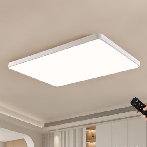 JDONG LED Deckenleuchte dimmbar mit Fernbedienung 90 * 55 * 5CM Deckenlampe | Weiß 90W Rechteckig Leuchte Metall Modern Design Lamp für Wohnzimmer, Schlafzimmer, Arbeitszimmer, Büro Rechteck