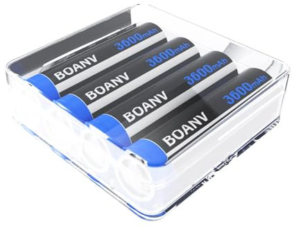 [3600mAh] Pack de 4 Piles pour Batterie supérieure Plate de 3.7v à Dessus Plat, Batterie Plate Rechargeable pour Lampe de Poche Appareil Photo, Lampe Frontale (IB-65O) (D)