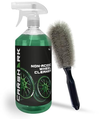 CARSHARK Wheel Cleaning Kit, Non Acidic Wheel Cleaner 1 x 1 L Spray, 1 x Wheel Brush (Black)