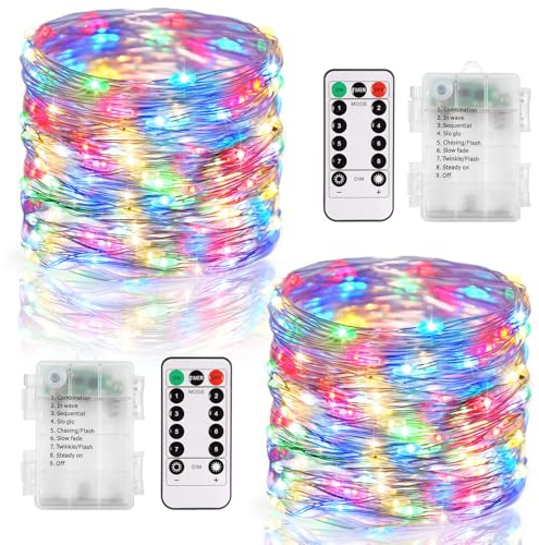 CCILAND 2 Stück Lichterkette Außen Batterie Lichterketten mit timer | Fernbedienung Wasserdicht Gesamt 12M 120 LED Lichterketten Kupferdraht für Weihnachten Patry Hochzeit DIY Deko (Mehrfarbig)