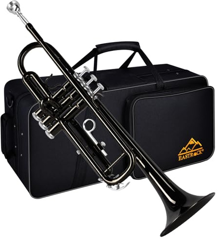 EASTROCK Bb Trompete Standard Set für Anfänger und Erwachsene, Schwarz | Tragetasche, Handschuhe, 7C Trompete Mundstück, Tuning Rod, Musikinstrumenten für Anfänger oder Erwachsene erfahrene