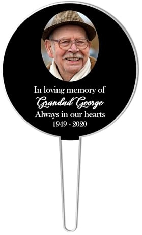In Loving Memory Customisable Black Acrylic Grave Sign with Photo - Personalised Memorial Tribute for Grandad, Dad, Mum, or Nanny (Black)