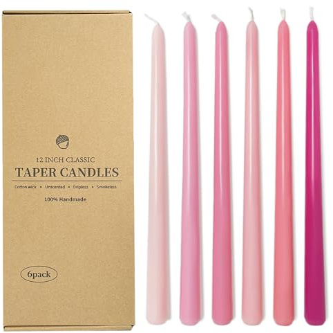 12 Inch Taper Candles 6 Pcs Unscented, Smokeless, Dripless Long Tapered Candlesticks Candles for Christmas Birthday Dinner Wedding Party Home Decor