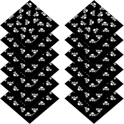 Scinzene 12 Stück Piraten Kopftuch, Bandana Schwarz, Bandanas Totenkopf, Piraten Accessories, Piratentuch Damen, Piratentuch Kind, für Herren Damen Kinder Kostüm Zubehör und Kinder-Party-Gefallen