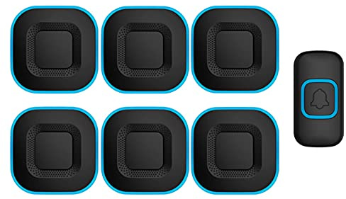 WOTZOV Sonnette d'entrée sans Fil, Sonnette de Porte Murale étanche sans Fil, 6 récepteurs, 1 Bouton Poussoir, Volume à 4 Niveaux, portée de 300 m, 38 carillons, Flash LED, blan,Noir