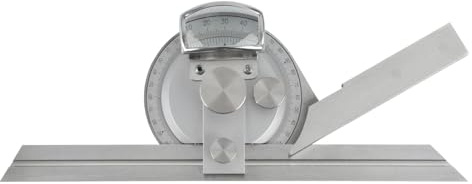 ASIMETO Universal-Winkelmesser Analog, Lupe & Feineinstellung, 0-360° | Noniuswert 5', gehärteter rostfreier Stahl, parallaxfreie Ablesung, Kreisteilung 4x90°, mit Schienen & Etui