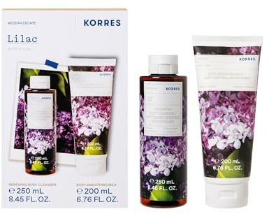 KORRES Körperpflege Vorteilsset Lilac für Damen und Herren, Duschgel 200 ml und pflegende Bodymilk 250 ml, mit blumigen Duft, vegan, silikon- und parabenfrei