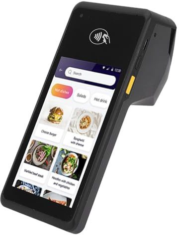 Fockety 58mm Thermobondrucker, 90mm/s Bluetooth USB POS Drucker mit 5“ Touchscreen, 4G WiFi 1D 2D QR NFC Tragbarer Thermodrucker, Restaurant Küchendrucker für Kleinunternehmen