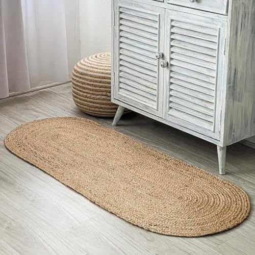 The Home Talk Jute Braided Boho Oval Runner Rug 61 x 152 cm(2x5 ft), Natural Jute, Artisanal Bohemian Handcrafted Home Décor, Kitchens, Study, dorms, entryways, hallways, Closets, stairwells