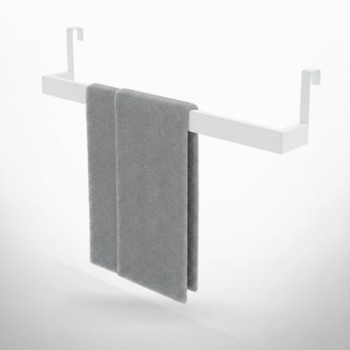 DEELIA® Geschirrtuchhalter Küche | Handtuchhalter ohne Bohren zum Einhängen am Küchenschrank | inkl. 4 Haken | Handtuchhalter weiss, Edelstahl