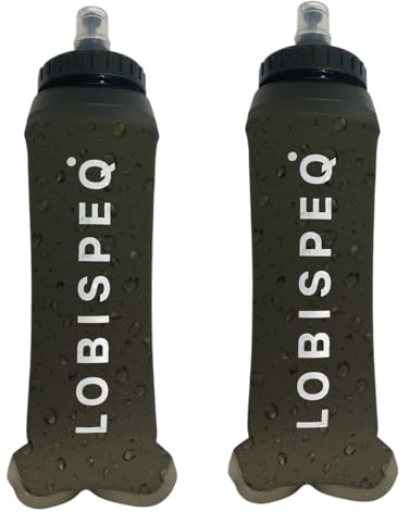 LOBISPEQ® ️ 2er-Pack Soft Flask 500 ml mit BPA-freiem Gurt | weiche Trinkflaschen aus TPU | faltbare Wasserflasche für Laufen, Trail Running oder jeden Sport (breit, grau)