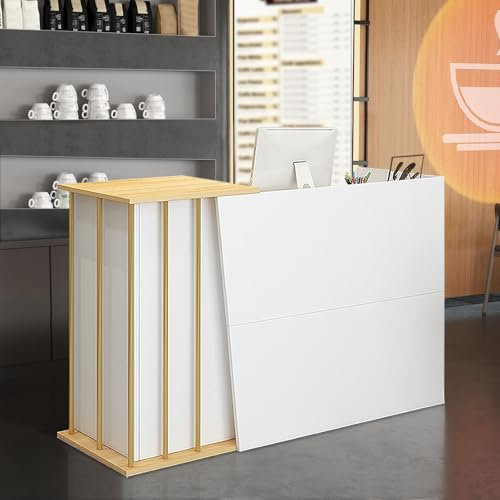 Modern Receptiondisk, Mottagningsdisk med Låsbara Lådor och Förvaringsutrymme, Kassadisk för Frisörsalong för Hem, Kontor eller Klädbutik A 140cm