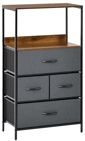 HOMCOM Kommode mit 4 Schubladen aus Leinen Aufbewahrungsschrank Kommodenschrank mit Ablage Griffen, Modern-Design Aufbewahrungskommode Schubladenschrank für Schlafzimmer, Wohnzimmer Schwarz