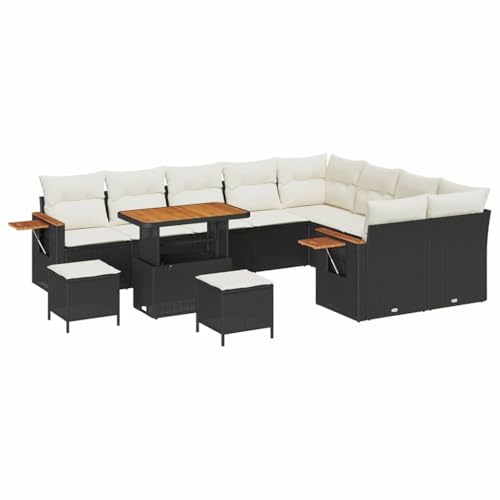 vidaXL Trädgårdsoffset med kudde med lagring Svart Poly rattan, Bekväm trädgårdsoffa, lätt utomhusset, modulär design, smidig soffa, väderbeständig utemöbel