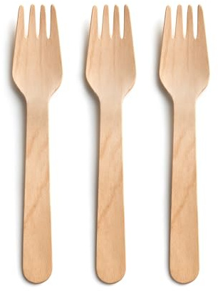 OWLKELA 100 tenedores de madera desechables, biodegradables y renovables, cubiertos de madera de abedul sin plástico para fiestas, picnics, bodas y catering
