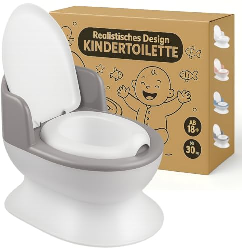 DOCARI Kindertoilette ab 1 Jahre in realistischer Optik grau – Töpfchen für Kinder von 1 bis 4 Jahre rutschfest & stabil – Kinderklo Baby WC Toilette Potty Training Toilet