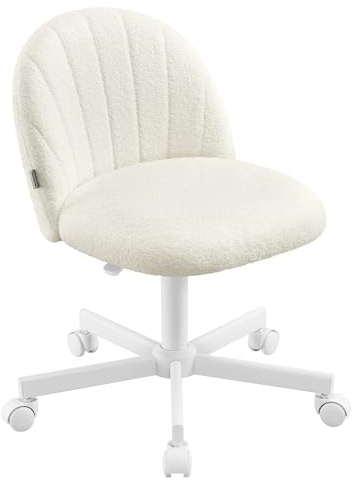 SONGMICS Sedia da Ufficio, Sgabello da Trucco in Tessuto Peluche, Sedia da Scrivania Imbottita in Gommapiuma, Regolabile in Altezza, Studio Camera da Letto Cabina Armadio, Bianco Crema OBG027WD01