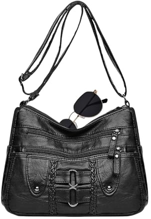 Sacs à Main for Femmes, Sac bandoulière – Messager Grande capacité, décontracté en Cuir Souple Plusieurs Compartiments(Black)
