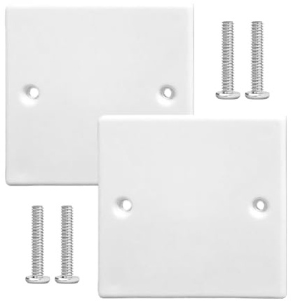 White Single Blanking Plate Cover - 2pcs Socket Blanking Plate - PVC Wall Hole Cover Plate - Exposed outlets Square Shape Plastic Cover for Electrical Sockets Back Box,with Screws