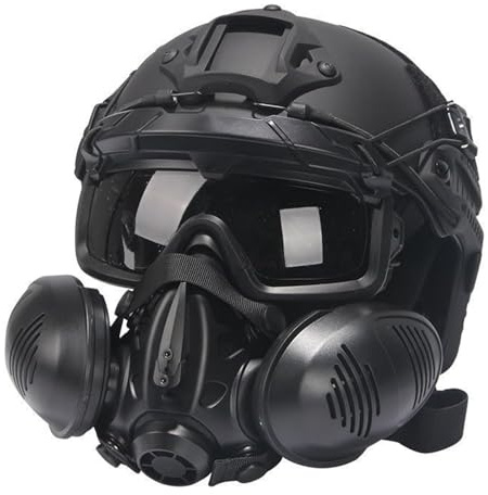 WLXW Nicht Funktionierende Taktische Doppel-Atemschutz-Halbmaske, Schnelle Taktische Stoßhelm-Gasmaske, Halbgesicht for Airsoft, CS, Cosplay, Jagdausrüstung