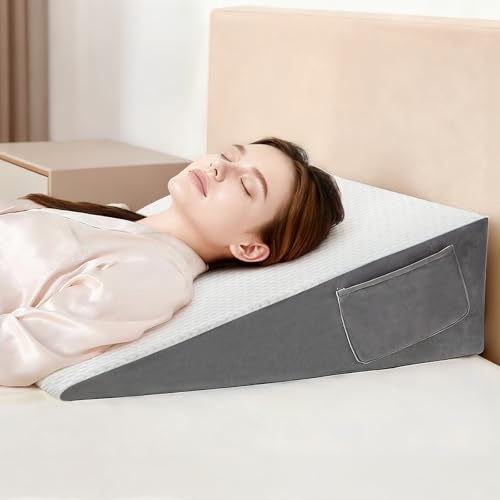 Vekkia 24 x 24 x 7.5 Bed Wedge Pillow for Sleeping – Triangle Pillow for Sleep Apnea, Acid Reflux, Snoring & Back Support, Washable Cover