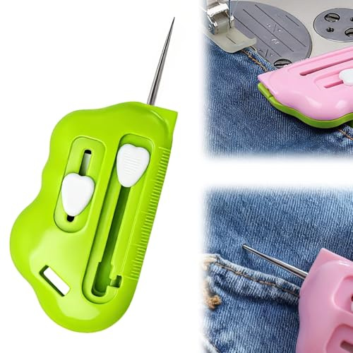 3 in 1 Multifunctional Magnetic Seam Guide for Sewing Machine - Includes Seam Rippers & Needle Threader, Hemmer with Scale, Universal Sewing Quilting Accessories (Green-Awl + Threader)