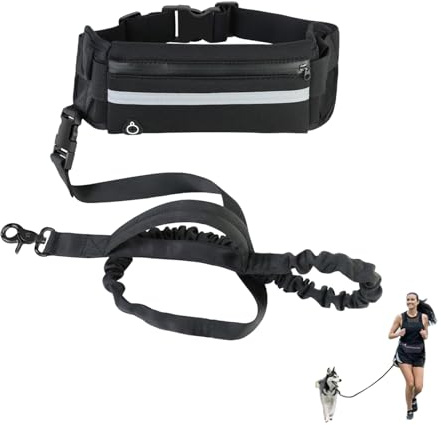 SANLIUBA Joggningskoppel hundkoppel, löpkoppel med höftbälte, avtagbar höftväska och elastiskt koppel, lämplig för jogging och promenader med din hund (svart)