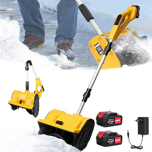 Victoam Akku Schneefräse, Schneefräse Akku mit 2×4,0 Ah Batterie und Ladegerät, 1000W kabellos Schneebürste 28cm Räumhöhe, 8m Wurfweite, 28cm Arbeitsbreite, 45° Verstellbare Richtung, 40000 U/min