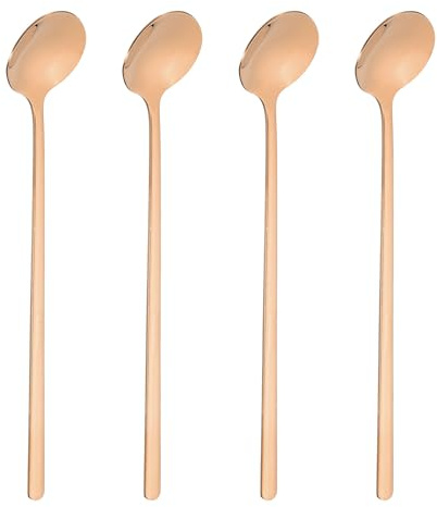 QUARKZMAN 4 Cucharas De Revolver Té 7 (17cm) Acero Inoxidable 304 Oro Rosa | Cuchara Sopa Redonda Con Mangos Largos Para Espresso Azúcar Postre Cereal Helado Cóctel Café Accesorios Bar