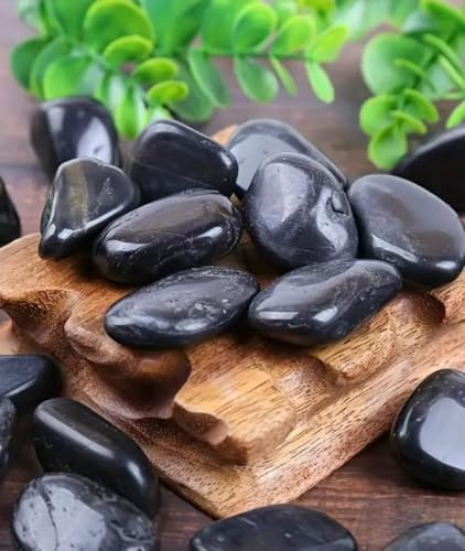 Guijarros naturales decorativos, 3-5 cm piedras mezcladas de alto pulidao, naturales para acuarios, macetas, paisajismo, bricolaje, decoración del hogar y jardín. (Negro alto pulido, 2 Kg)