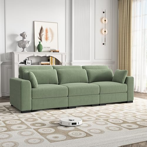 QMTXBYJ Modernes Ecksofa, Sofa 3 Sitzer, Dreisitzer Stoffsofa, Polstersofa aus Cordstoff, Loungesofa Couch, Großes Sektionssofa, Eckcouch Schlafcouch mit Kissen,Modulares Sofa für Wohnzimmer/Wohnung