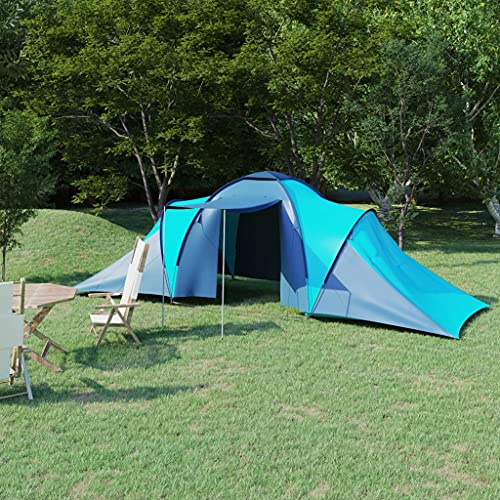 6 Person Campingzelt, Blau Hellblau, Großes Outdoor Familienzelt mit 2 Kabinen, Moskitonetz, Wasserdichtem Boden, Tragbar für Reisen, Strand, und Urlaub