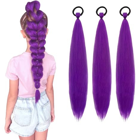 FOSDICK 3 Pezzi Capelli Sintetici da Extension Capelli Treccine Viola Parrucca Cosplay Anime Viola Pre-Allungata Braiding Hair Extension per Treccine capelli Bambina Donna per Festa Costume Quotidiano