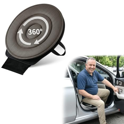 Bibykivn Cojín Giratorio de 360 Grados - Ayuda de Asiento Ergonómica para Coche y Hogar - Disco Giratorio Antideslizante de Tejido Tecnológico, Ideal para Coche, Oficina y Sillas de Comedor (Café)