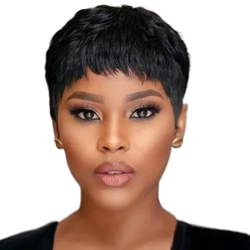 Perruque coupée de cheveux humains 3 pouces perruques courtes pour femmes noires cheveux humains sans colle aspect naturel perruque coupée avant de lacet avec frange perruques courtes droites no