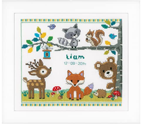 Vervaco Kreuzstich Stickpackungen für Erwachsene, Kreuzstich Set vorgedruckt mit Stickbild auf 100% Baumwoll Stoff und Stickgarn, Stickvorlagen 28 x 24 cm mit Anleitung, Waldtiere Motiv